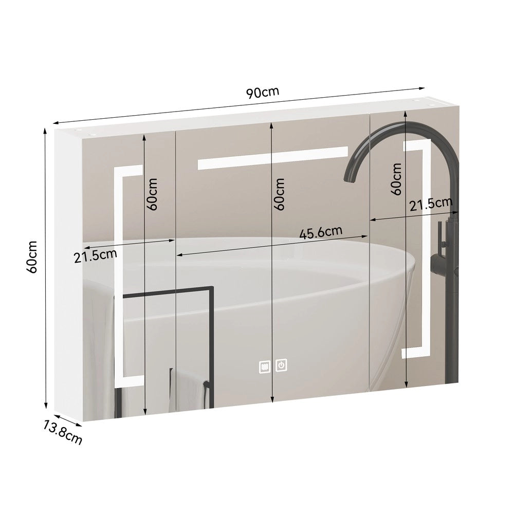 Armadietto Specchio con LED ¨C Xylo ¨C Bagno, Bianco, 90 cm
