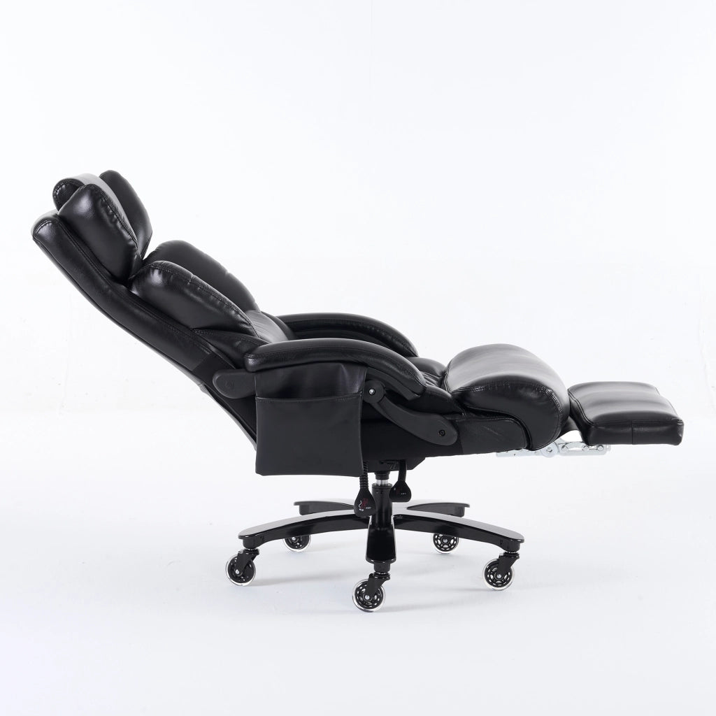 Sedia da Ufficio Ergonomica con Massaggio e Riscaldamento ¨C MINIMAL ¨C Ecopelle Nera, Poggiapiedi, Schienale Regolabile