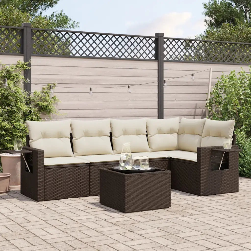 Set Divano da Giardino 6 pz con Cuscini Marrone in Polyrattan 3220142
