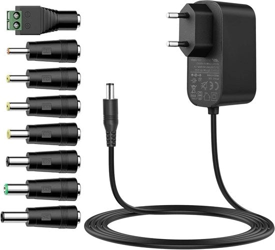 Alimentatore universale 12 V 1 A 2 A 3 A con 8 stecchi DC per led strip, altoparlante, router, scanner, camera, lettore DVD, hard disk esterno, schermo LCD, 3000 mA max.