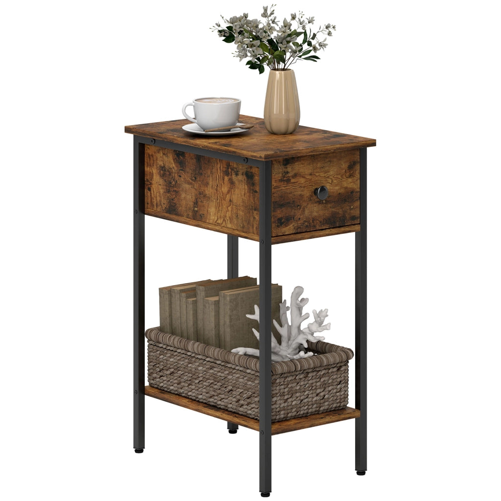 Tavolino con cassetto e ripiano aperto ¨C Zephmum ¨C Legno, marrone, gambe in metallo