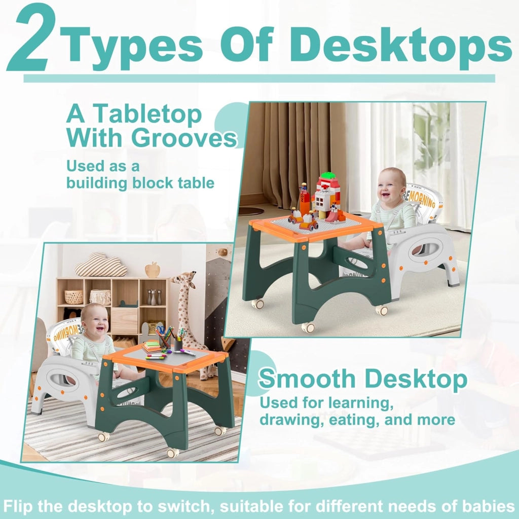 Seggiolone per bambini 6 in 1, sedia da tavolo, schienale regolabile e cintura di sicurezza a 5 punti, seggiolone per bambini a partire dai 6 mesi in su