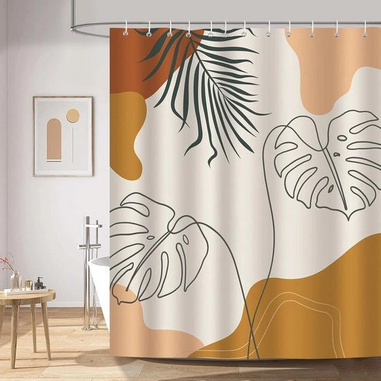 Douchegordijn Boho con Foglie - Acqua Impermeabile - 1 pezzo - Marrone - Poliestere - 180 x 180 cm