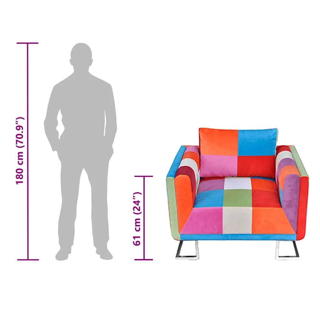 Poltroncina-Poltrona a Cubo con Gambe Cromo e Design Patchwork in Tessuto