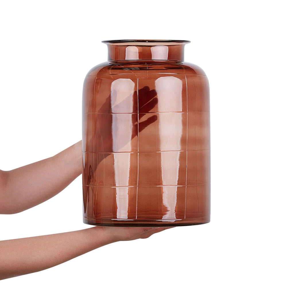 Vaso per fiori in vetro marrone dorato 35 cm decorativo fatto a mano a forma di cilindro da tavolo decorazione per la casa design moderno