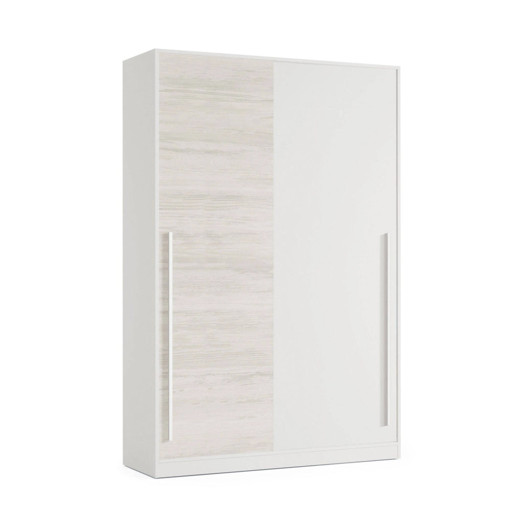 Guardaroba Aristode, Armadio per camera da letto a 2 ante scorrevoli, Mobile con barra appendiabiti e 3 ripiani, cm 120x50h200, Bianco anticato