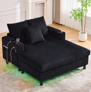 Poltrona relax oversize 142x128x85 cm con LED; USB e portabicchieri in velluto a coste nero