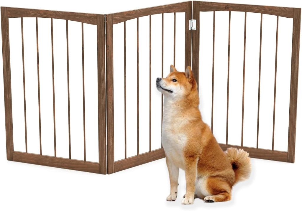 Cancelletto per Cani Pieghevoli 159 x 76 cm, Barriera per Cani in Legno a 3 Pannelli, Recinzione per Scale, Ingressi e Corridoi (Marrone)