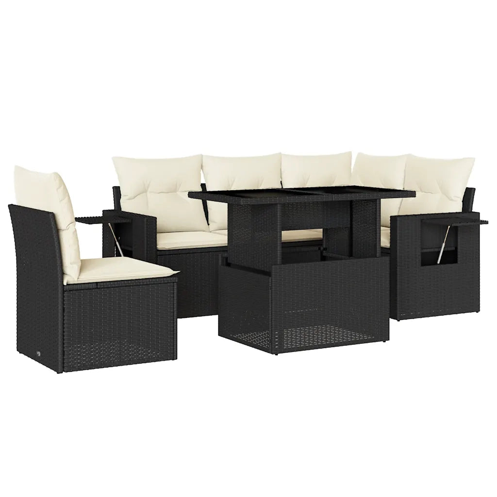 Set Divano da Giardino 6 pz con Cuscini Nero in Polyrattan 3267906