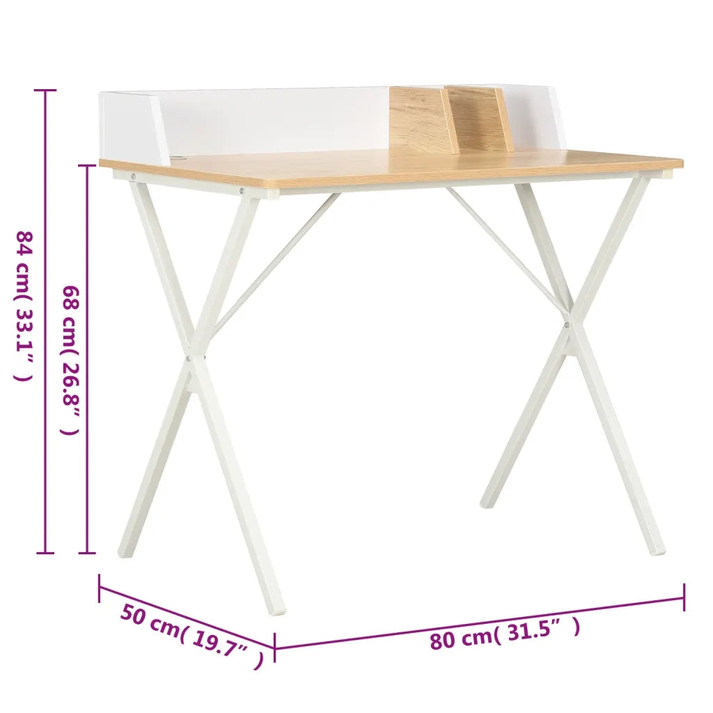 Scrivania Bianca e Naturale 80x50x84 cm 20273