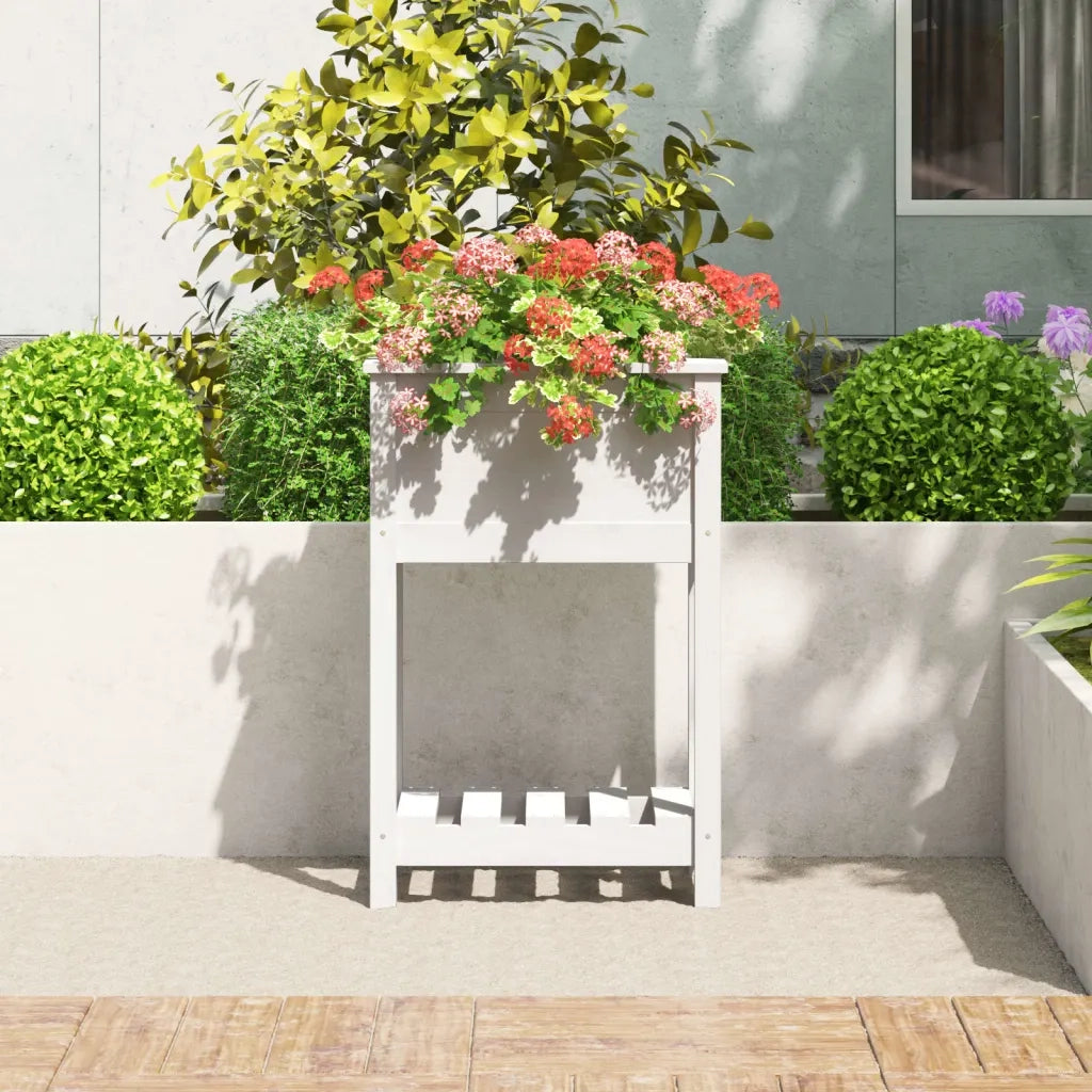 Fioriera | Cassetta per fiori | Vaso con Mensola Bianca 54x34,5x81cm Legno Massello di Pino