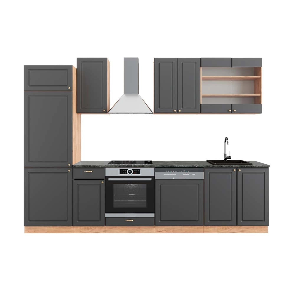 Cucina componibile Fame-Line Antracite rustico/Rovere dorato 300 cm, PL Antracite Vicco