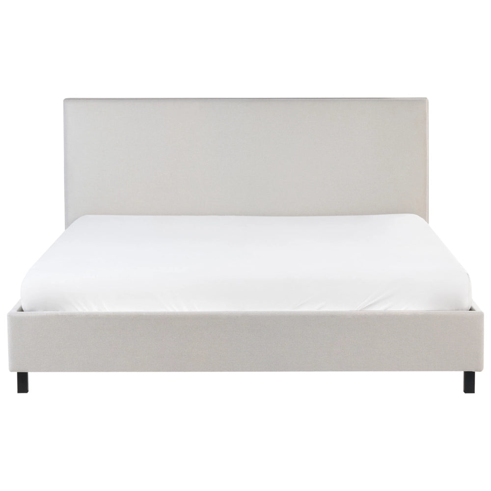 Letto rivestimento in tessuto beige Gambe in legno 180 x 200 cm a doghe con testiera in stile scandinavo minimalista