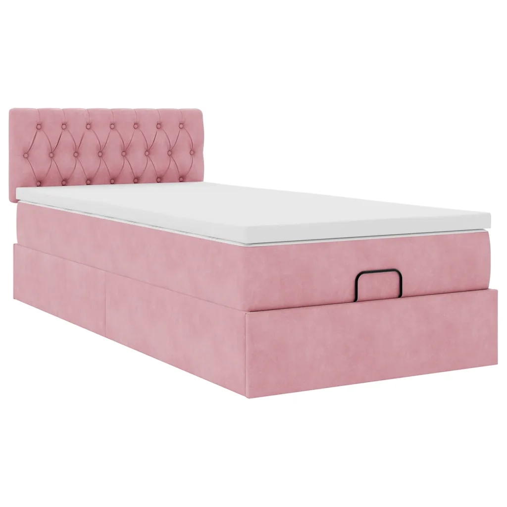 Struttura Letto Pouf con Materasso Rosa 100x200 cm Velluto 3312679