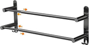 Sostegno per asciugamani retrattile in acciaio inossidabile nero, 2 braccioli 43-75 cm con ganci, installabile in due modi.