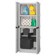 Armadio multiuso da esterno o Allain, Mobile a 1 anta e 3 ripiani in polipropilene, 100% Made in Italy, cm 70x39h172, colore Grigio chiaro