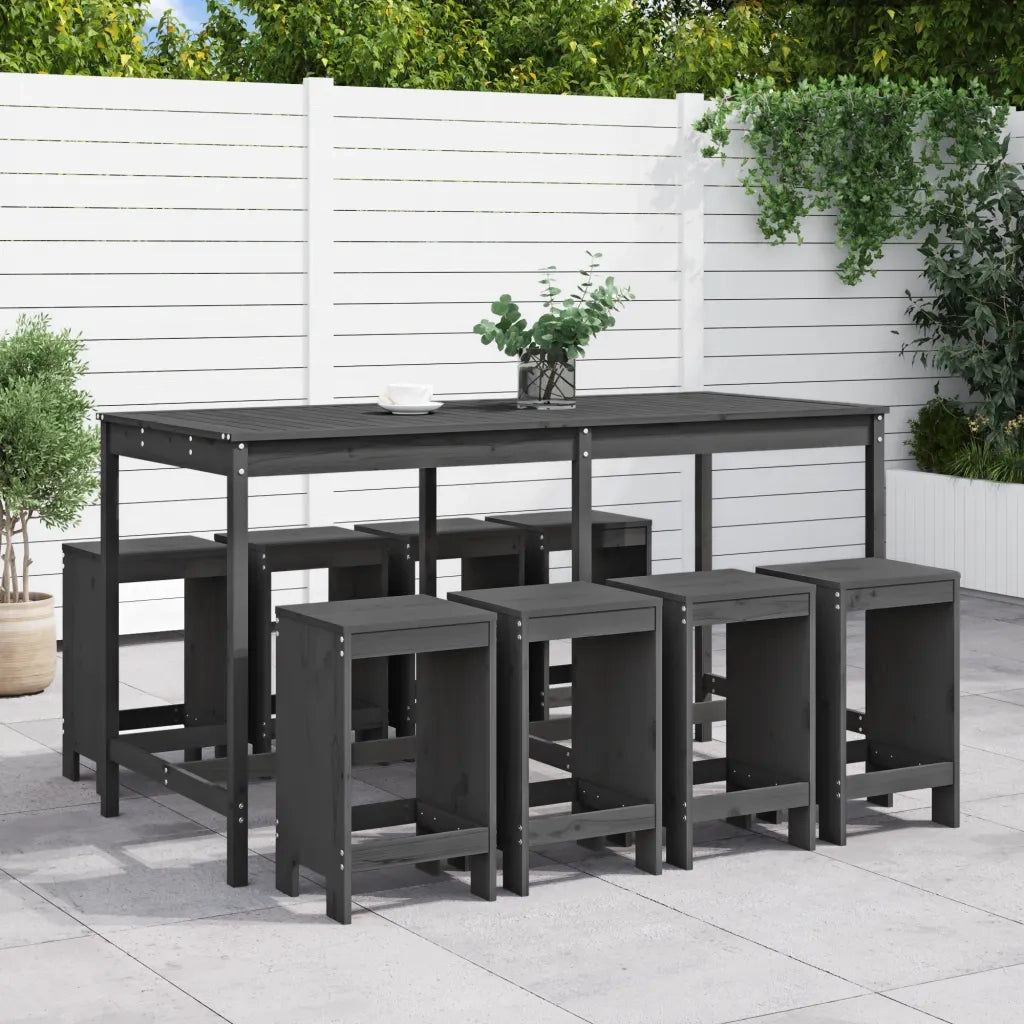 Set Bar da Giardino 9 pz Grigio in Legno Massello di Pinocod mxl 83651