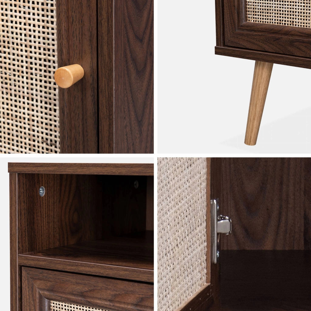 Set 2 comodini scandinavi in intrecciatura cannage, marrone scuro
