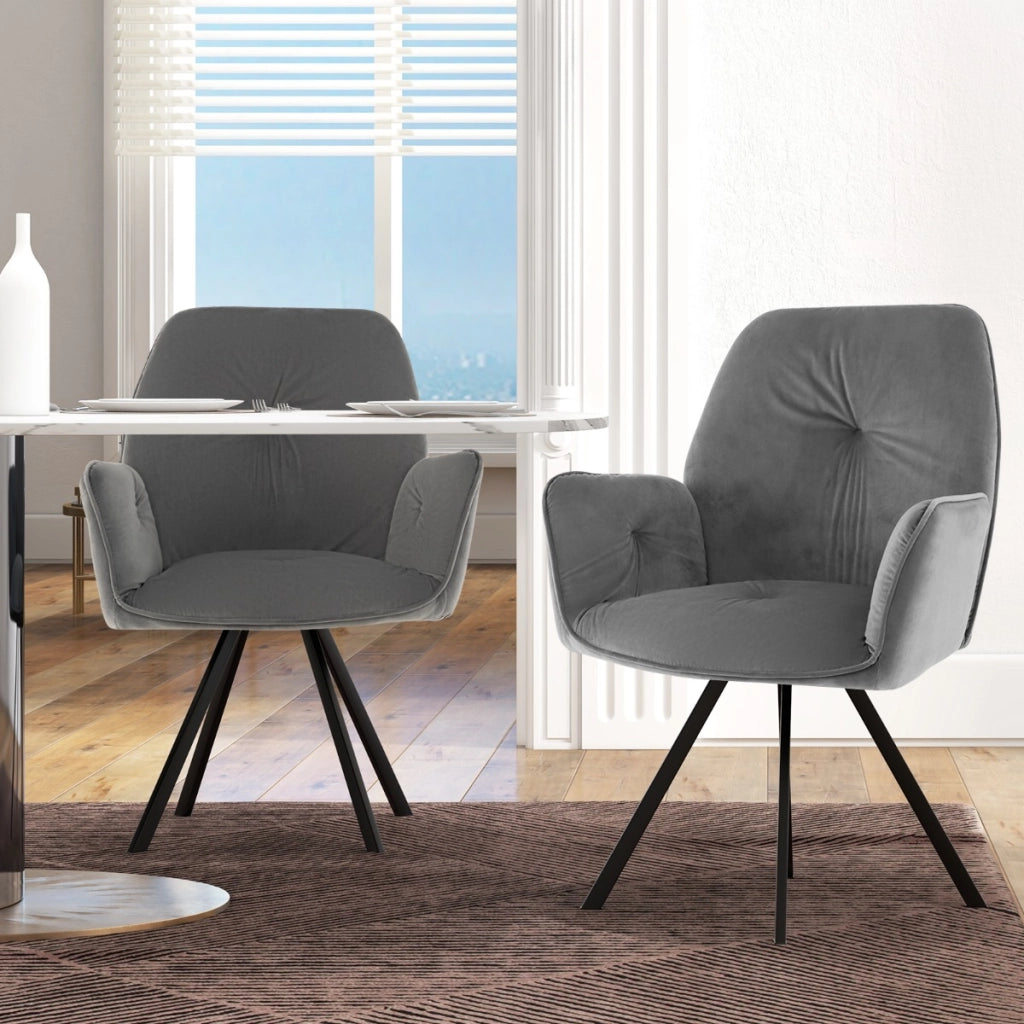 2 Sedie girevoli da accent in velluto con gambe in metallo piedini antiscivolo, Sedie moderne per scrivania Grigio-Sedie da ufficio