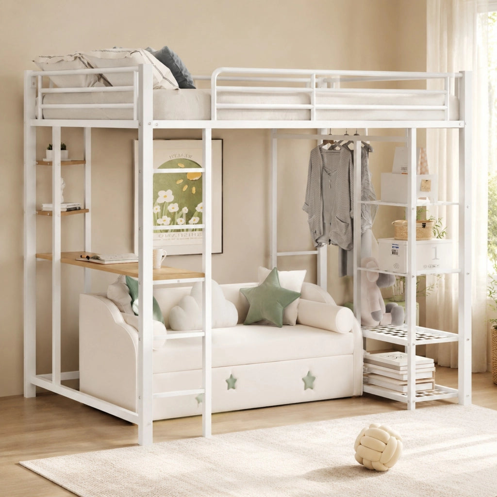 LETTO A CASTELLO con scrivania 90x200 cm in metallo bianco