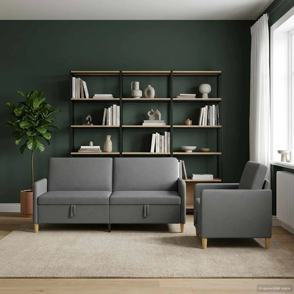Set di Divani con Storage 2 pcs Grigio Scuro Poliestere 3429233