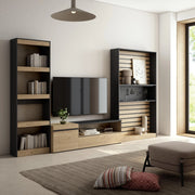 Mobile TV, Soggiorno, 320x35x186cm, Set di mobili, colore Rovere e nero RF2591