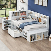 Letto per bambini 90 x 200 cm con cassetti, libreria e armadi bianchi