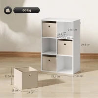 Libreria a Cubi con 6 Compartimenti e 3 Cassetti di Stoffa 53,7x30x79,8 cm Bianco e Beige