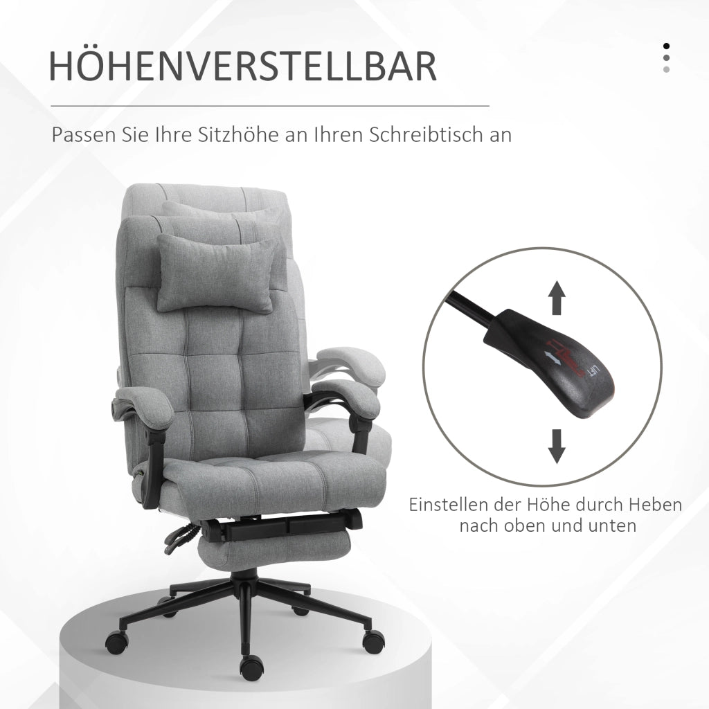 Sedia da ufficio ergonomica reclinabile con poggiatesta, braccioli e poggiapiedi ¨C zephmum ¨C grigio chiaro
