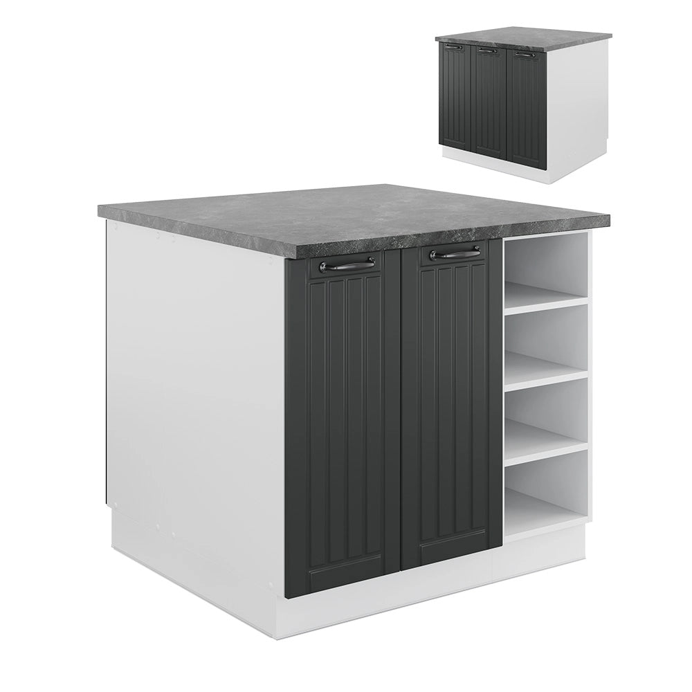 Isola cucina Fame-Line Antracite rustico/Bianco 90 cm senza piano di lavoro Vicco