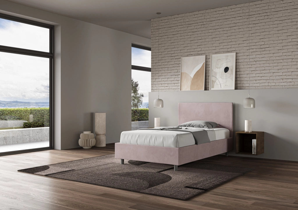 BS COM Letto una piazza e mezza contenitore imbottito 120x210 microfibra glicine