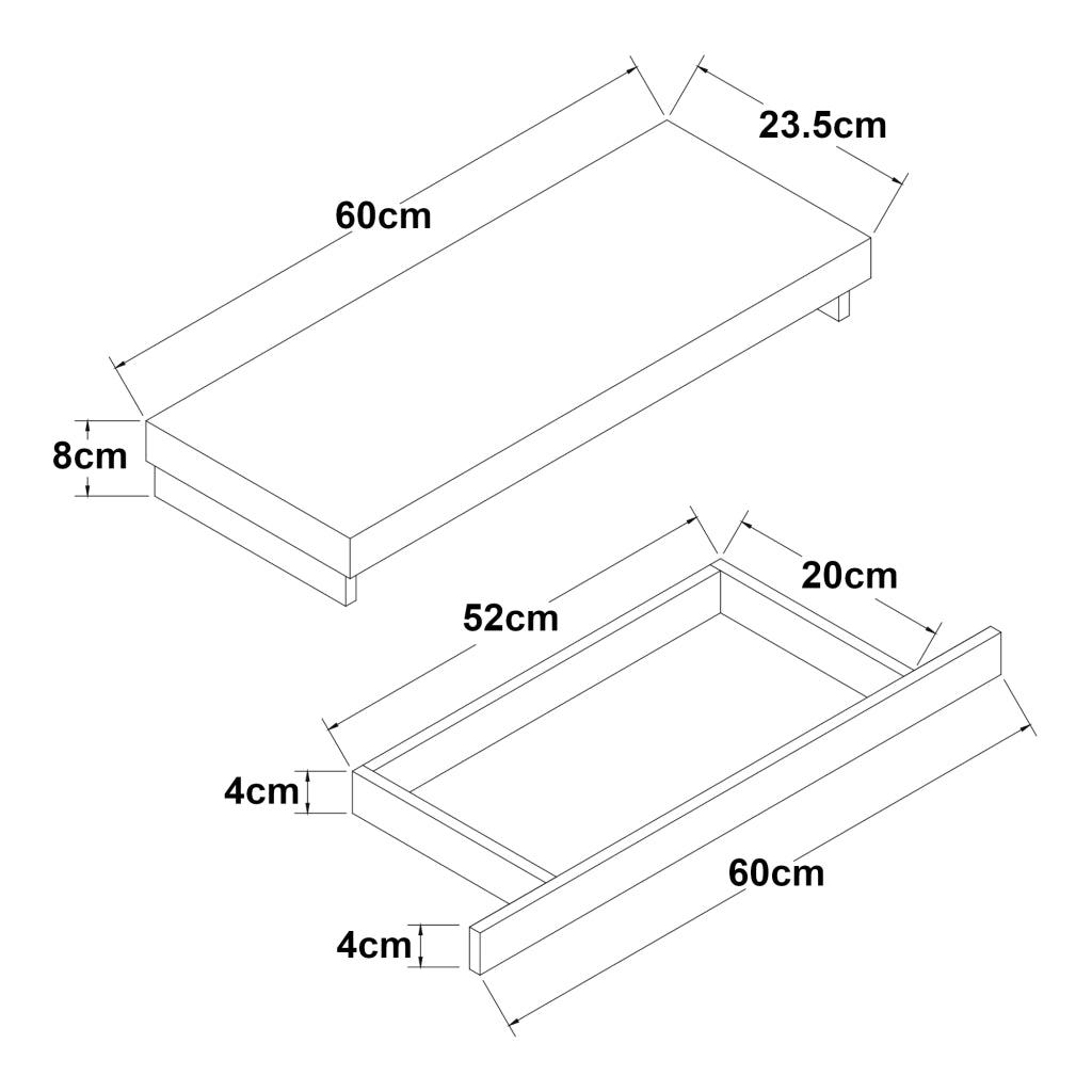 Mensola Karkkila con Cassetto Integrato Comodino Sospeso 60 x 23,5 x 8 cm Effetto Cemento [en.casa]