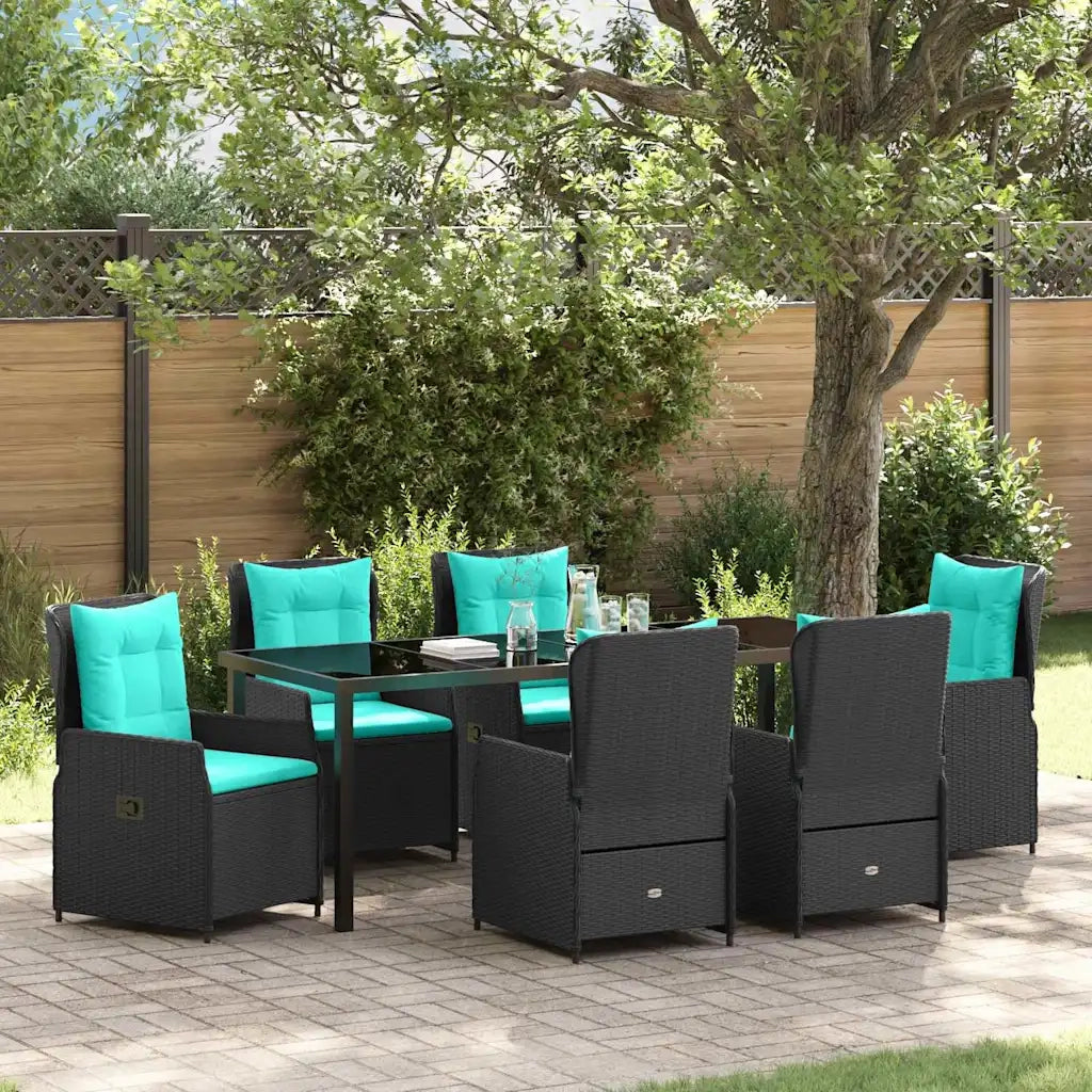 Set da Pranzo per Giardino con cuscino 7 pcs Nero Poly Rattan 3381042