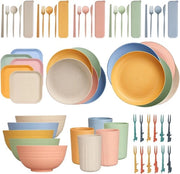 Serviesset per 5 persone - Tavoli da campeggio, insieme da tavola, set da picnic leggero, piatti da BBQ colorati, bicchieri, piatti e set di posate con forchette - 62 pezzi