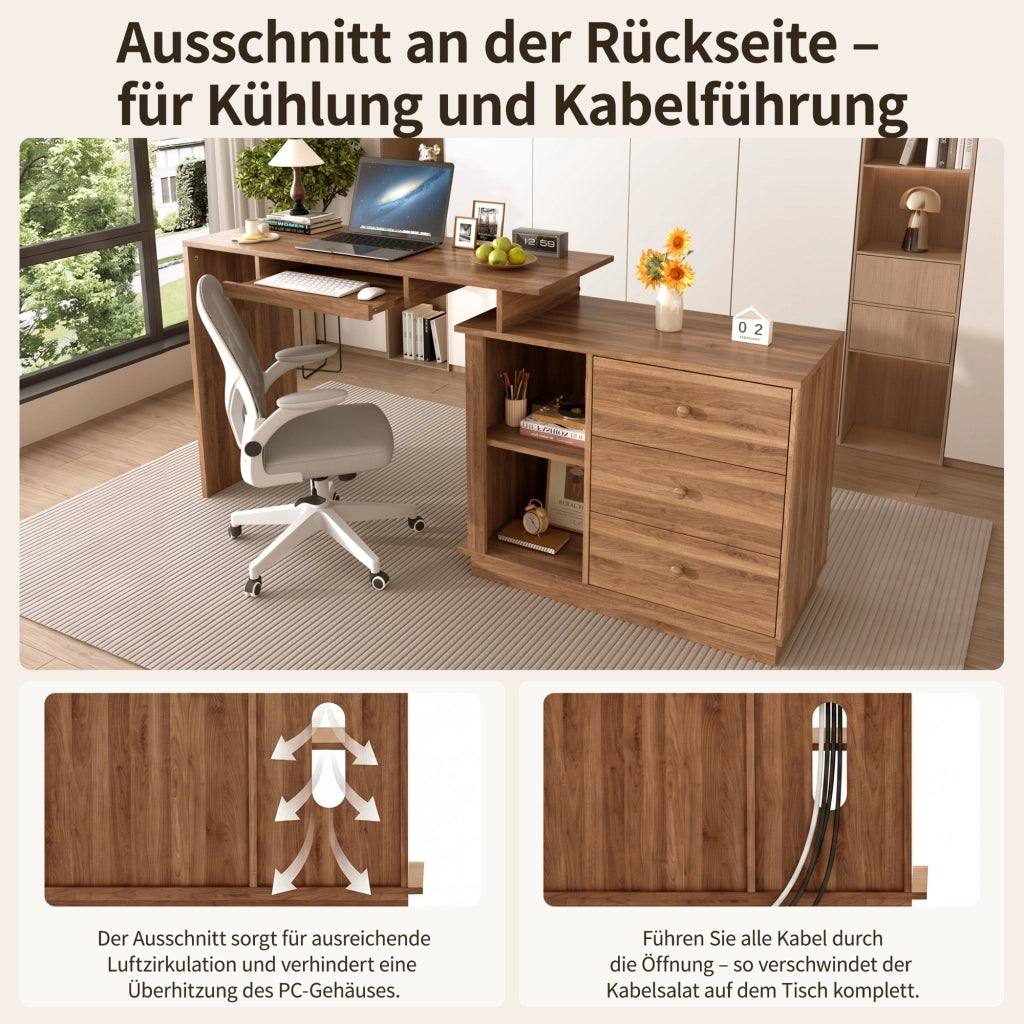 Scrivania Computer per Ufficio e Studio ¨C Minimal ¨C Legno Multistrato con 3 Cassetti e Ripiani