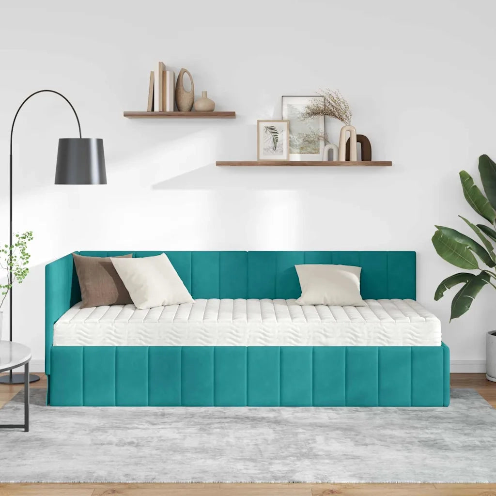 Struttura Letto Angolare con Materasso 2 pz-Giroletto con materasso Turchese Velluto 519850