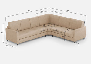 Divano Angolare 6 Posti 281x221x85 cm Karay in Tessuto Beige