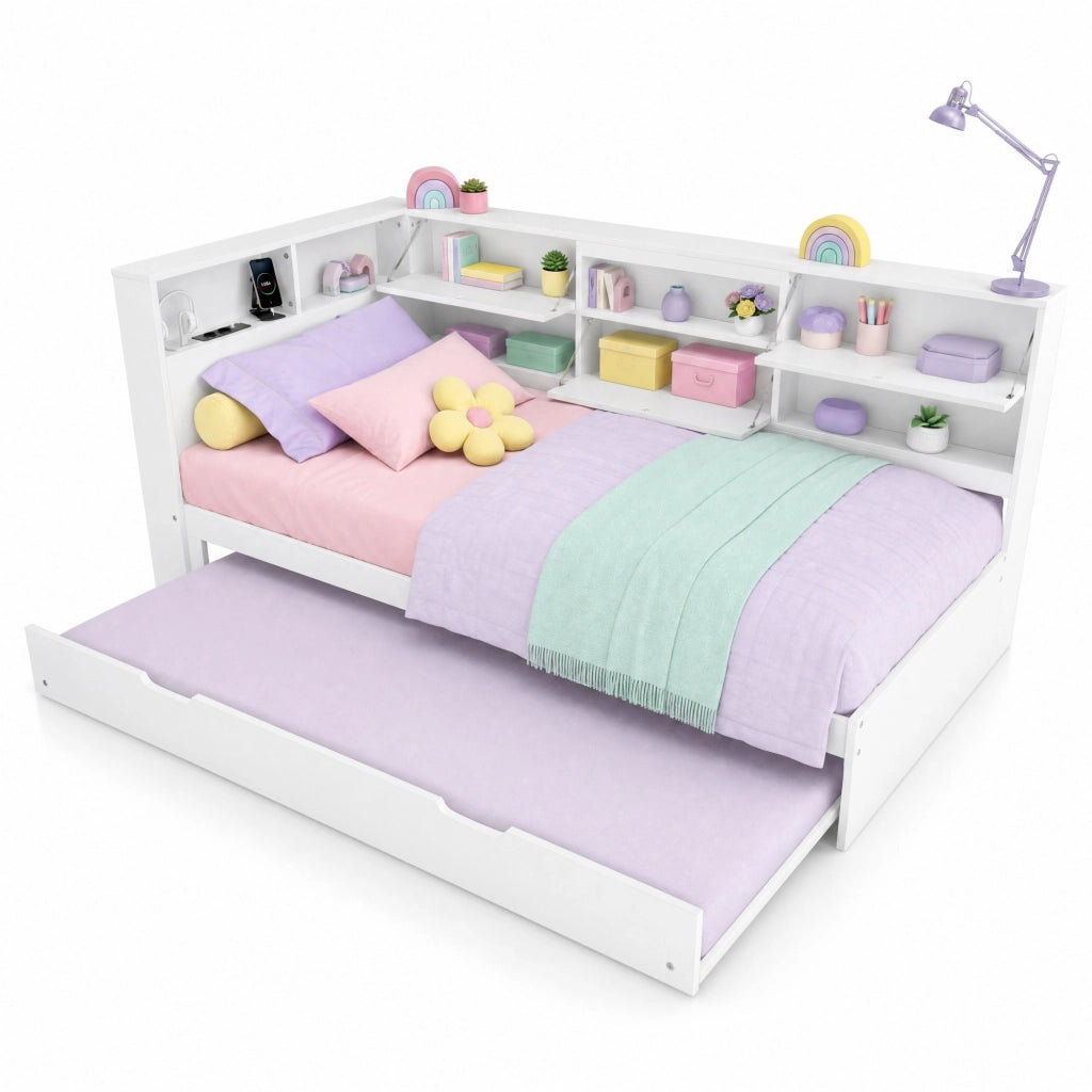 Daybed 90x200 cm con testiera contenitore e letto estraibile