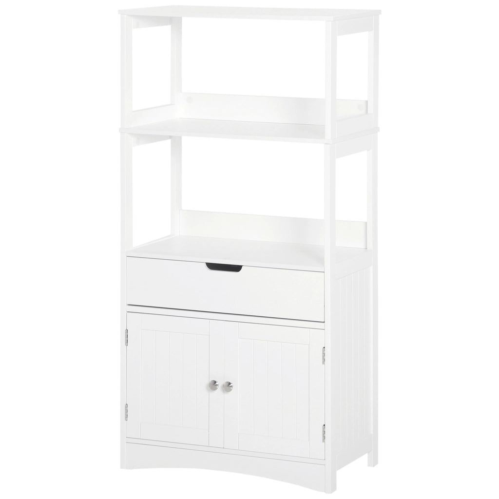Mobile Bagno con Mensole, Armadietto e Cassetto, Mobiletto da Bagno Multiuso in Legno, Bianco, 60x33x122.5cm