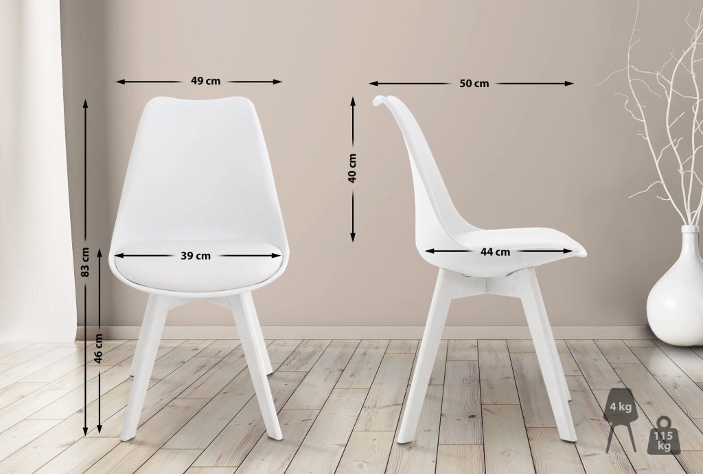 Set 4 Sedie Pranzo Linares bianco/bianco,Plastica