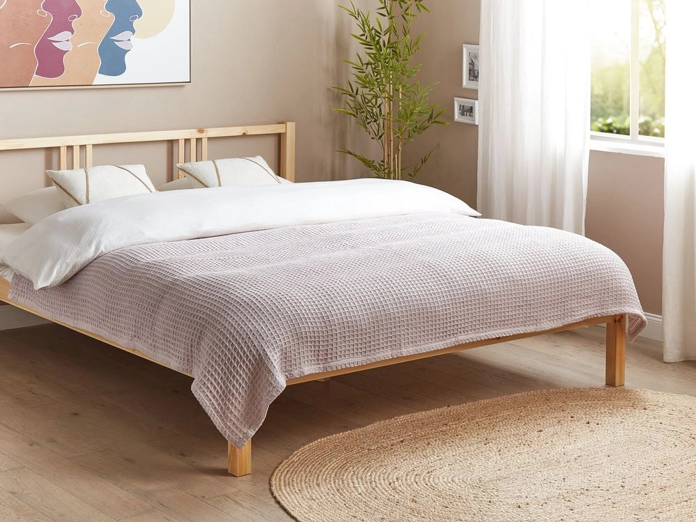 Copriletto in cotone rosa 150 x 200 cm con motivo a quadretti, decorativo, per il soggiorno e la camera da letto.