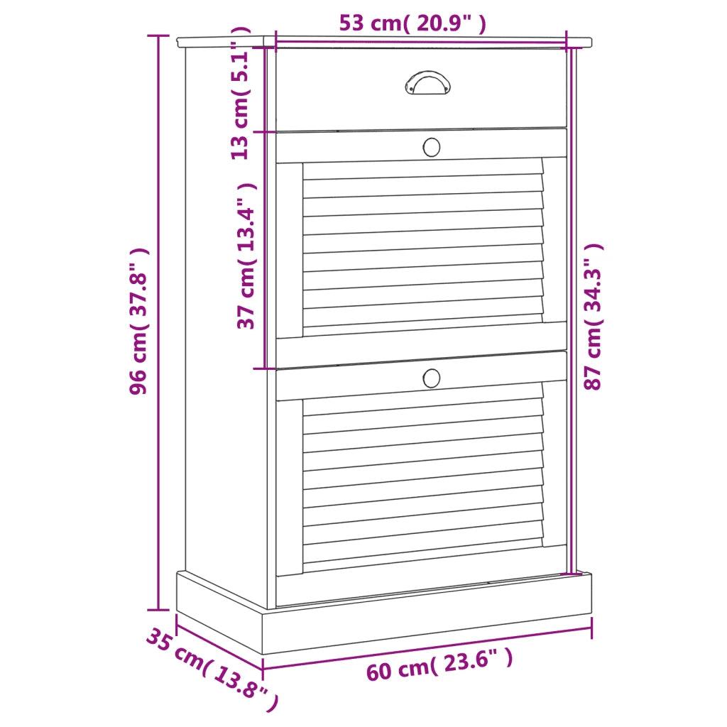 Scarpiera | Mobile per scarpe VIGO 60x35x96 cm in Legno Massello di Pino Bianco