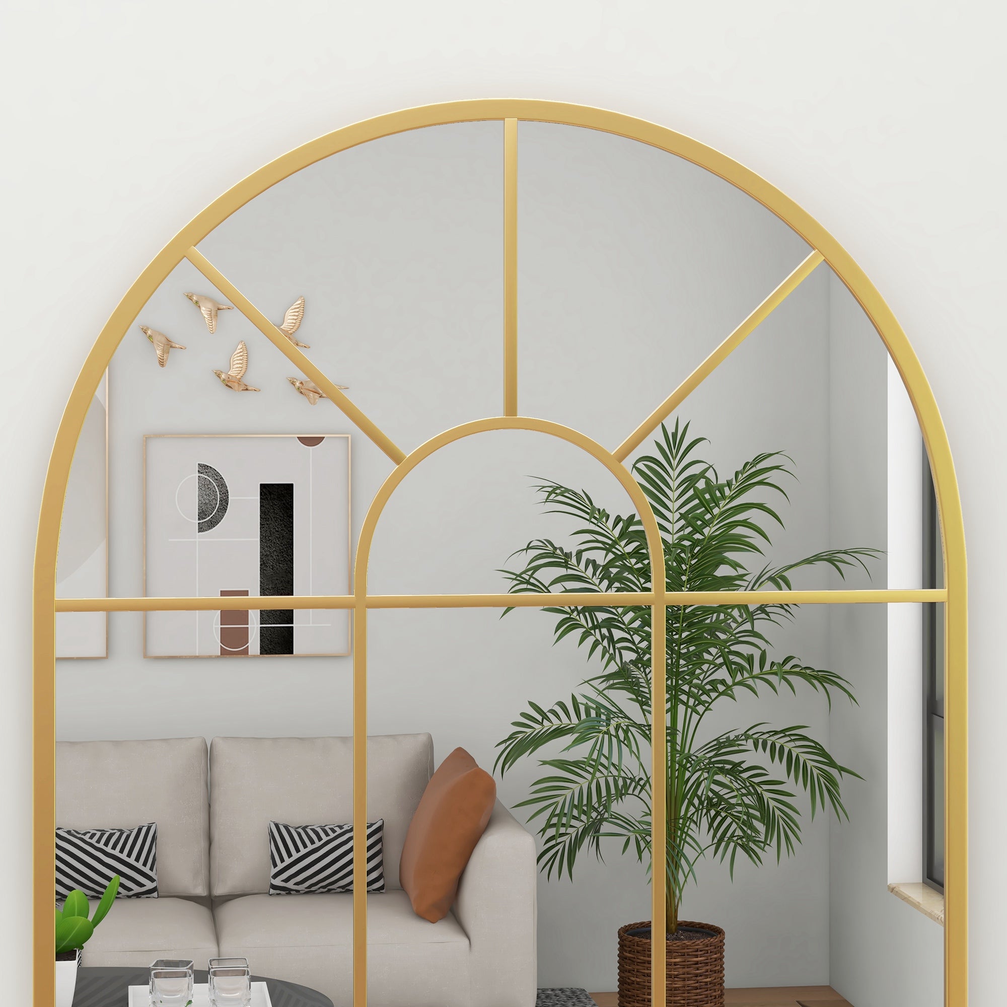 Specchio da Parete ad Arco 91x2x60 cm Stile Moderno in Vetro e Metallo Oro