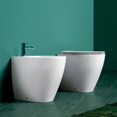 Water singolo filomuro a terra Rimless Simas LFT in ceramica bianco lucido