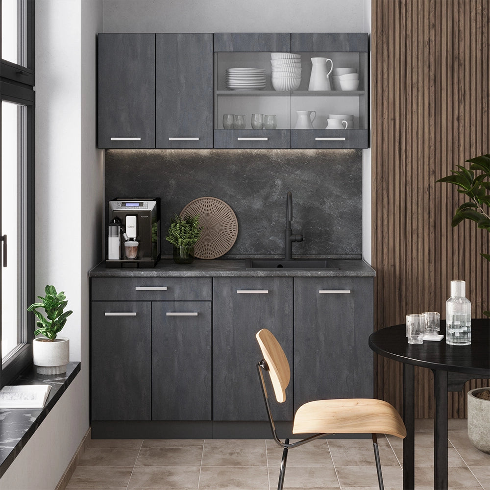Mobile cucina sottotetto R-Line Calce nera/Antracite 60 cm con 2 cassetti Vicco