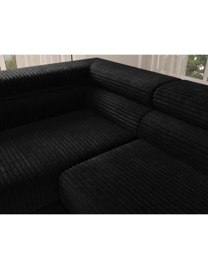 Divano ad angolo COLESIA convertibile 5 posti nero velluto a coste – sinistra – 274x200cm
