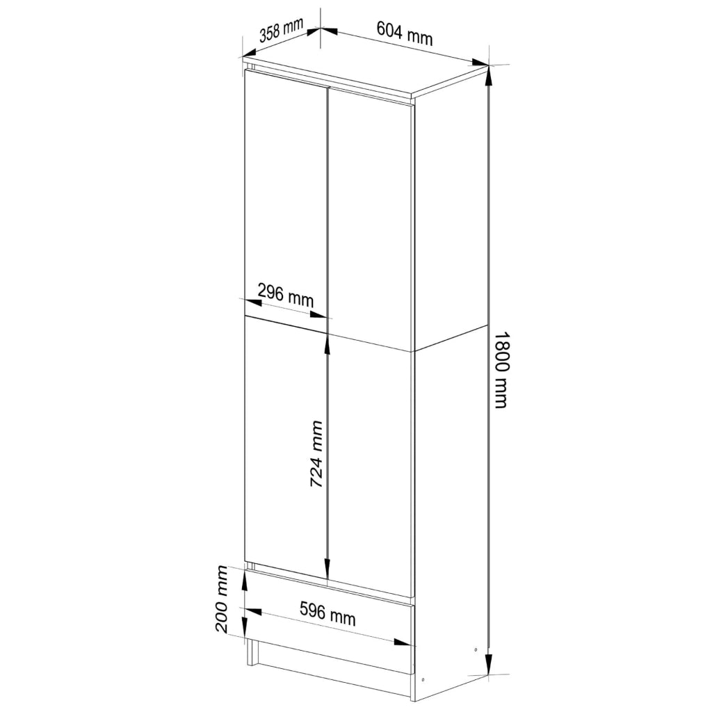 Libreria AKORD R60 Bianco, Sonoma Quercia 60 cm 2 ante 1 cassetto 60x35x180 cm