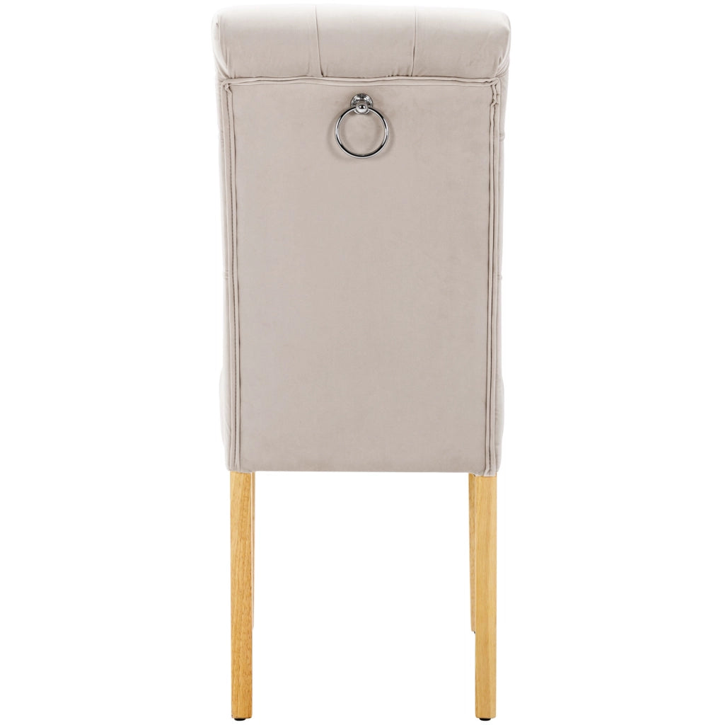 Set di 6 sedie da pranzo in velluto con gambe in legno di quercia; beige