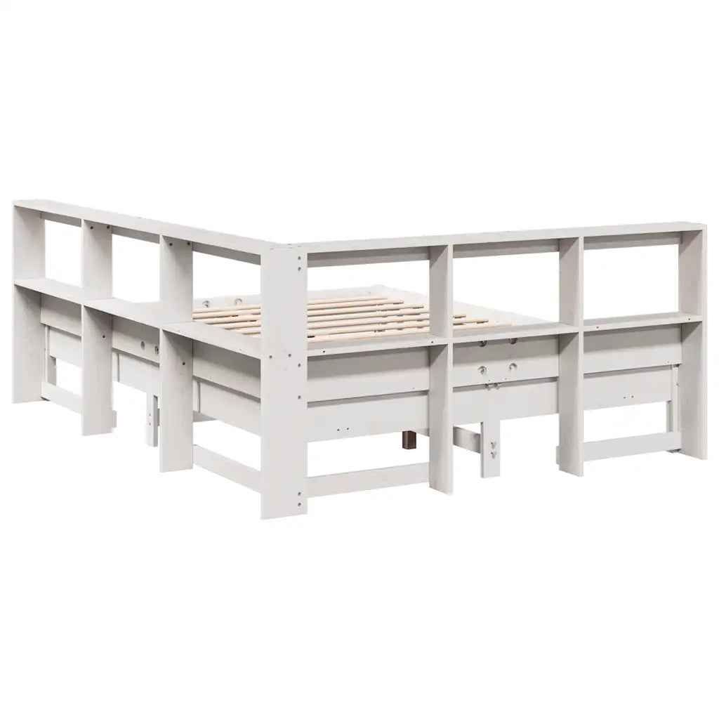 Letto Libreria senza Materasso-Struttura Letto con contenitore Bianco 140x190 cm Legno di Pino 409840