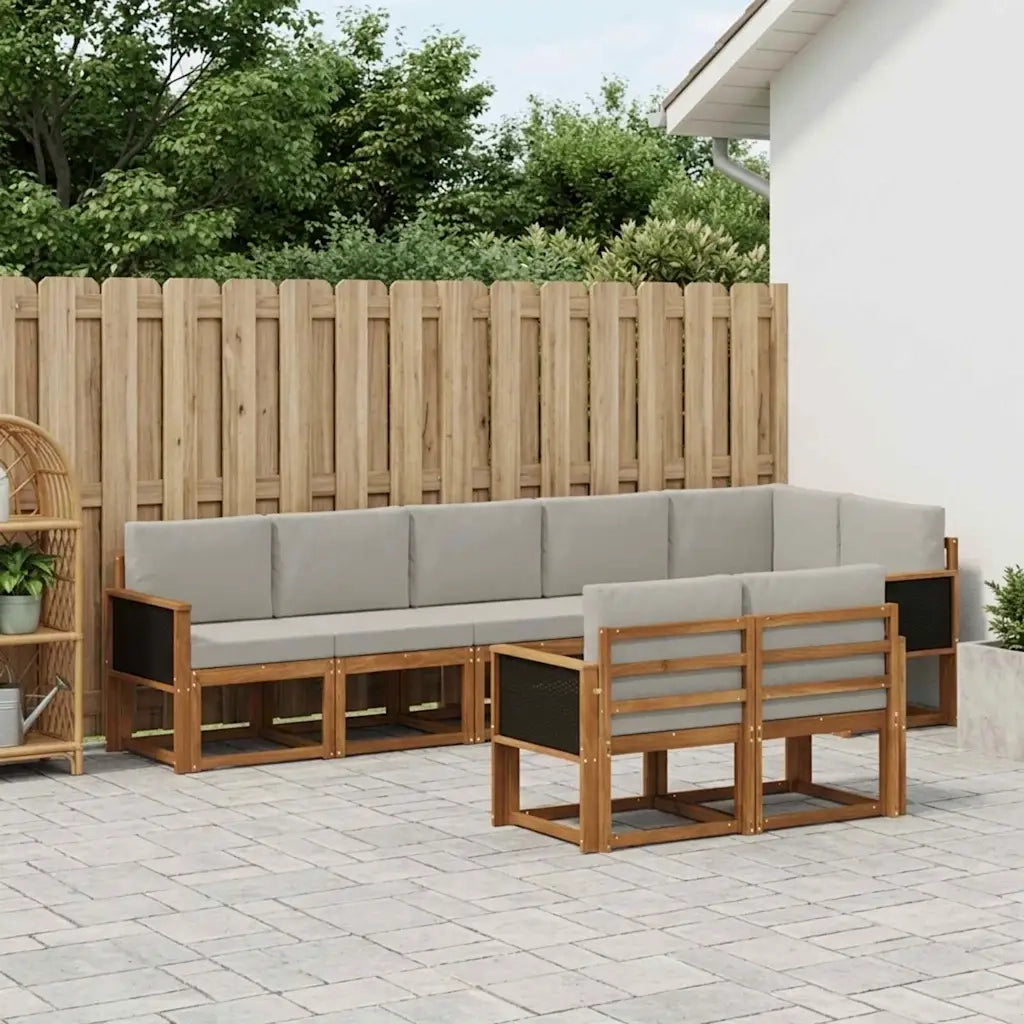 Set di divani da esterno 8 pcs Naturale e Grigio Chiaro